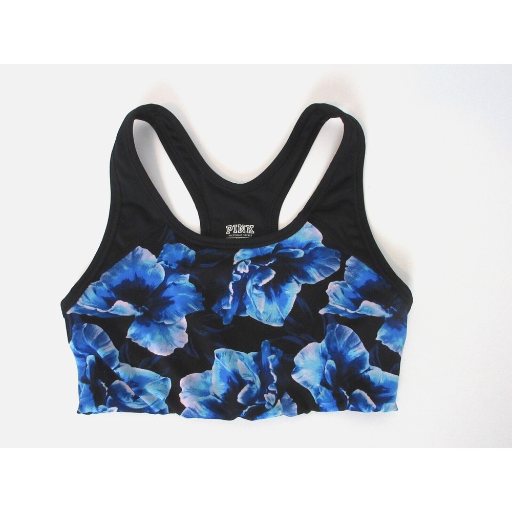 Women's Sz XS PINK BY VICTORIA SECRET Black And Blue Floral‎ Ultimate Sport Bra